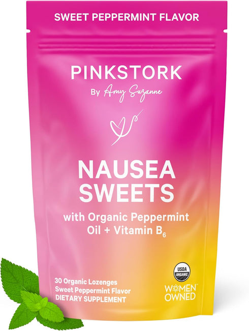 Pink Stork Organic Peppermint Sweets for Morning and Motion Sickness Support, 30 Wrapped Candies, 1st Trimester
