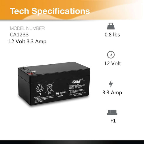 Casil 12V 3.3Ah Replacement Battery Compatible with EXP1233 ML3-12, 12 Volt 3 AH SLA AGM Battery
