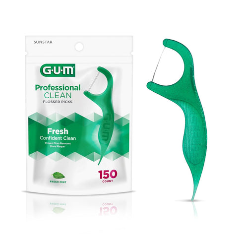 GUM Professional Clean Floss Picks - Extra Strong Shred-Resistant Dental Flossers, Fresh Mint Flavor, 150ct