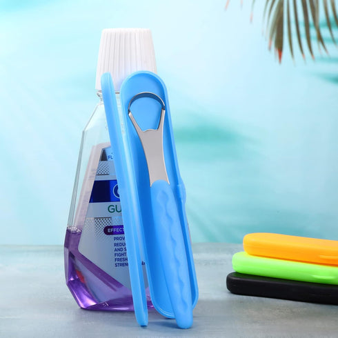 4 Pcs Stainless Steel Tongue Scraper Cleaner for Adults and Kids, Metal Tongue Brush with Travel Cases, Orange, Black,