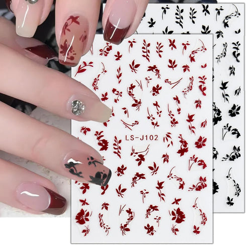 3D Nail Stickers, Plant Leaf Nail Art for Retro Botanical Designs, Flower Nail Decals for Spring Summer Nail Decor