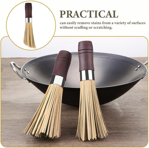 Ipetboom 2pcs Wok Brush with Handle Multi-Function Kitchen Scrub Brush for Cookware Cleaning Sturdy for Pots Pans