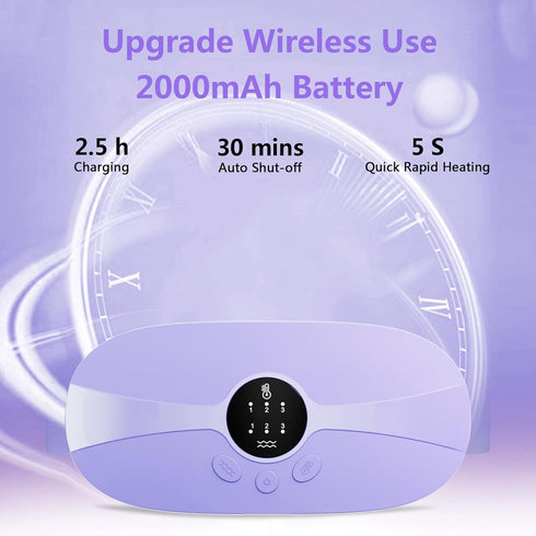 Portable Cordless Heating Pad, Menstrual Heating Pads for Cramps with 3 Heat Levels, 3 Massage Modes, Rapid Heating for