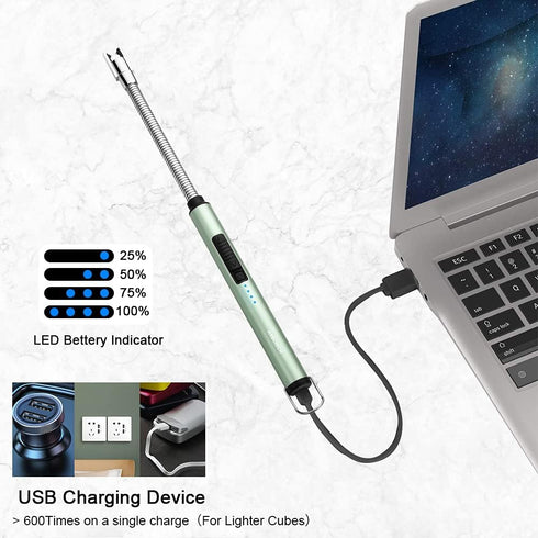ARECTECH Rechargeable USB Electric Candle Lighter, Windproof Plasma for Cooking, BBQs, Fireworks, Birthday Gift - Green