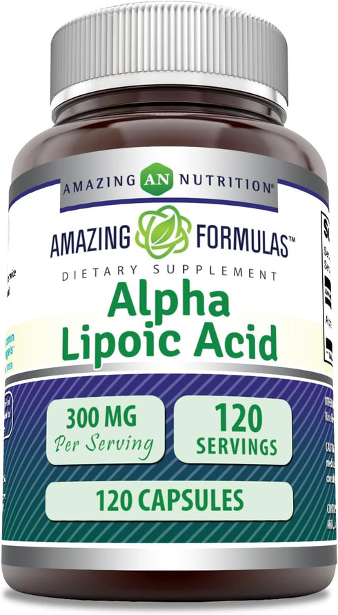 Amazing Formulas Alpha Lipoic Acid 300 Mg Capsules, 120, Non-GMO, Gluten-Free, Made in USA