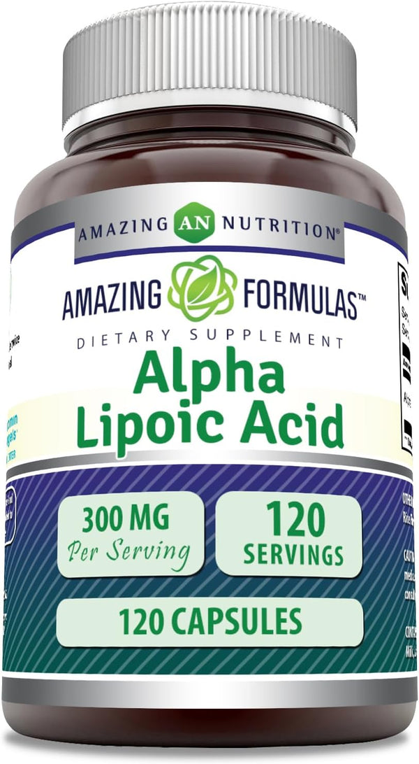Amazing Formulas Alpha Lipoic Acid 300 Mg Capsules, 120, Non-GMO, Gluten-Free, Made in USA