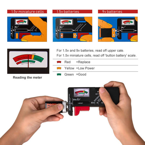 Battery Tester, Universal Battery Checker for AAA AA C D 9V 1.5V Button Cell Batteries Model BT-168