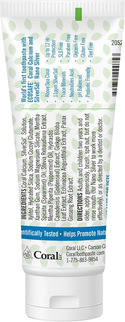 Coral Nano Silver Mint Toothpaste - Natural Fluoride Free Teeth Whitening, 4 Ounces
