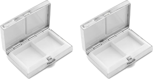 Set 2 Stephanie Imports of Rectangular-Shaped Pocket Purse Pill Box & Organizer With Dual Compartments (Silver Waves)