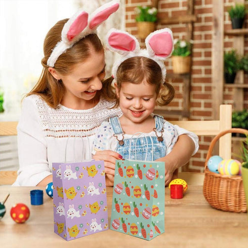 CCINEE 12PCS Easter Gift Bags, Bunny Kraft Paper Treat Bags with Handles for Kids Party Gift Wrapping