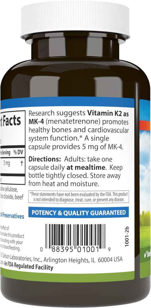 Carlson Vitamin K2 MK-4 (Menatetrenone), 5 mg, Bone Support Supplement, Soy-Free, 180 Capsules