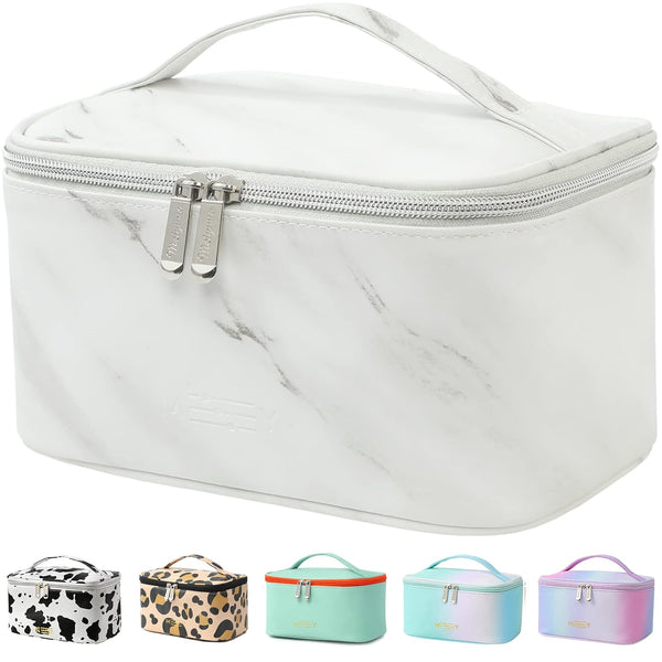 Meiyuuo Makeup Bag, Small Cosmetic Bags for Women, Waterproof Zipper Pouch Makeup Organizer (White Marble)