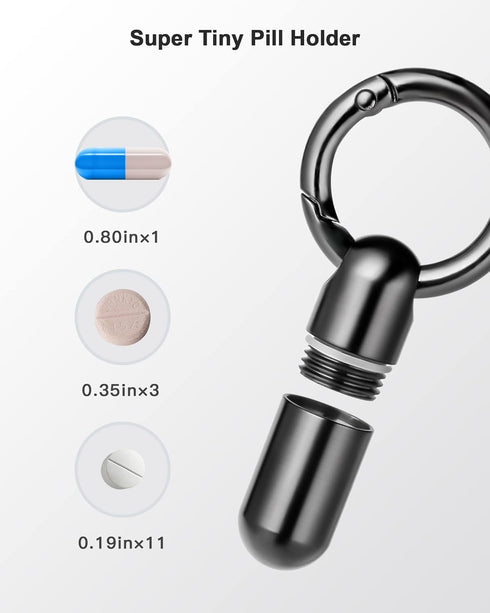TISUR Tiny Keychain Pill Holder, Waterproof Titanium Pill Case for Travel Purse Pocket, Mini Organizer Black