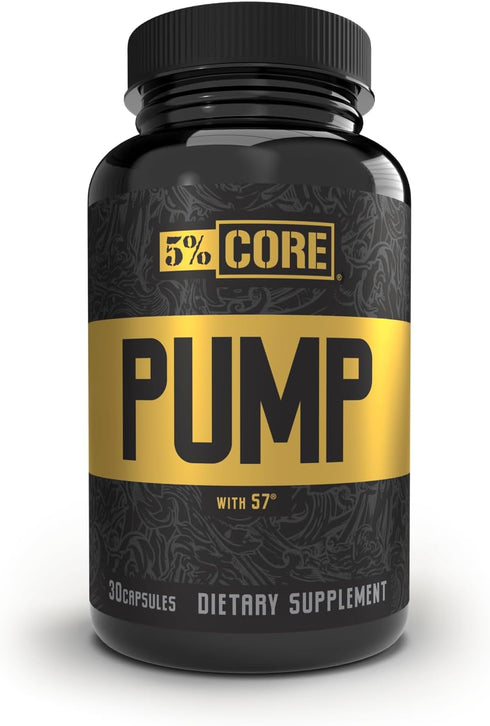 5% Nutrition Core Pump Caps | NO2 Nitric Oxide Booster Supplement Pills - All Natural Ultra Low Stim Preworkout (30