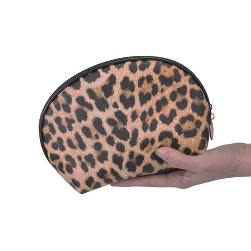 Makeup Bag Leopard 3 Pack, Portable Travel Toiletry Bag Organizer with Small Brush Holders, Waterproof Storage Case for