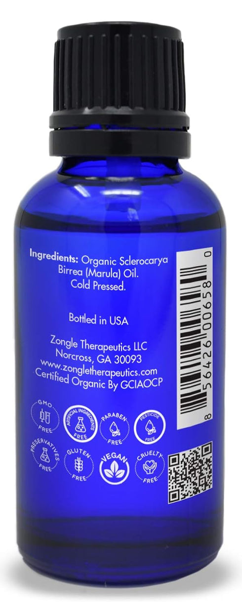 Zongle Therapeutics Organic Marula Oil – 100% Pure for Face & Hair, 1 OZ