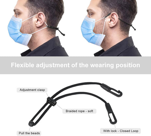 HX AURIZE Face Mask Extender Holders, Adjustable Black 4 Pcs to Protect Ears