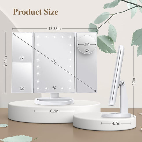Makeup Mirror Vanity Mirror with Lights, 2X 3X 10X Magnification, Touch Control, Portable LED Makeup Mirror