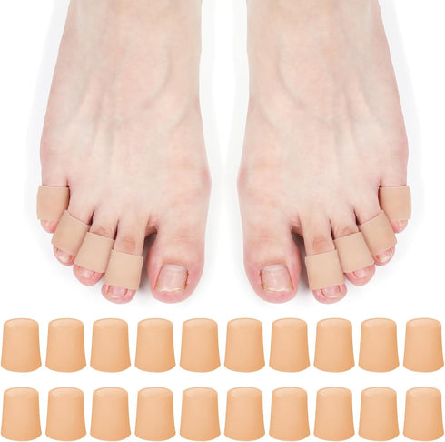 20 Pieces Toe Sleeves, Gel Toe Protectors, Breathable Toe Covers for Bunion Overlap Toe Hammer Toes Pain Relief (Skin