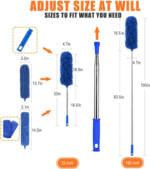 Microfiber Feather Duster, 7PCS Washable Dusters with 100" Extension Long Pole for High Ceiling Cleaning