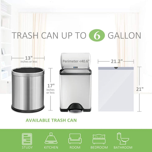 Teivio 6 Gallon Strong Drawstring Trash Bags, 100pcs, Bathroom Trash Can Bin Liners for Home Office Kitchen