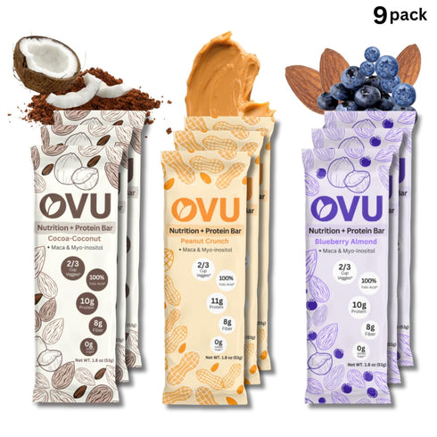 Pack, 9 OVU Bar Fertility, Pregnancy & Postpartum Nutrition Support for Women, Myo-Inositol, Folic Acid, Maca, High