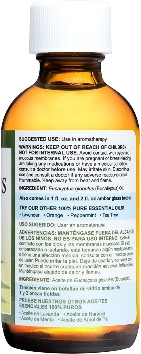 De La Cruz Eucalyptus Essential Oil, 100% Pure Steam Distilled Eucalyptus Globulus, 4 FL OZ, Aromatherapy for Diffuser