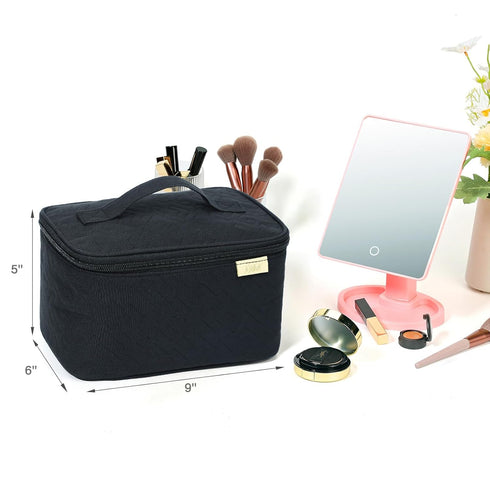 NISHEL Travel Makeup Bag for Women - Cosmetic Organizer Case for Travel-Size Accessories, Bottles, Brushes, and Skin