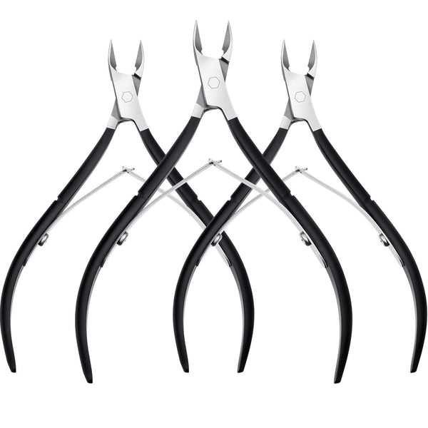 Mudder 3 Packs Cuticle Nippers Cutter Tool, Stainless Steel Nail Trimmer for Fingernails and Toenails (Black)