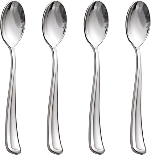 WDF 100 Pack Silver Plastic Spoons Disposable, 6.9 Inch Heavy Duty Spoons for Parties, Weddings