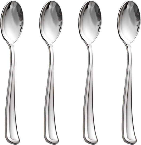 WDF 100 Pack Silver Plastic Spoons Disposable, 6.9 Inch Heavy Duty Spoons for Parties, Weddings