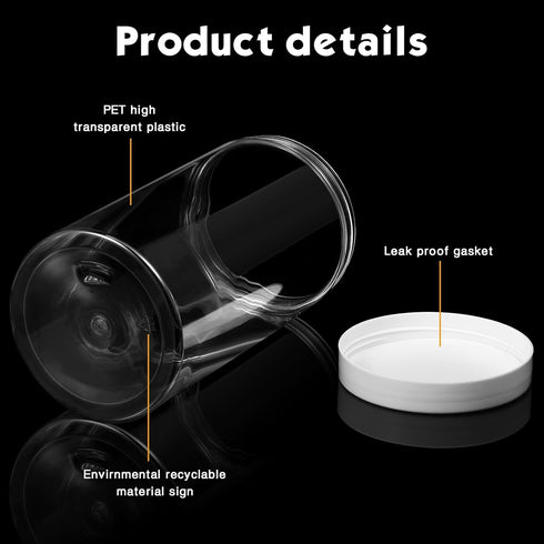 Patelai 4 Pieces Round Clear Wide-mouth Jars - Leak Proof Plastic Containers for Travel Storage of Beauty Products