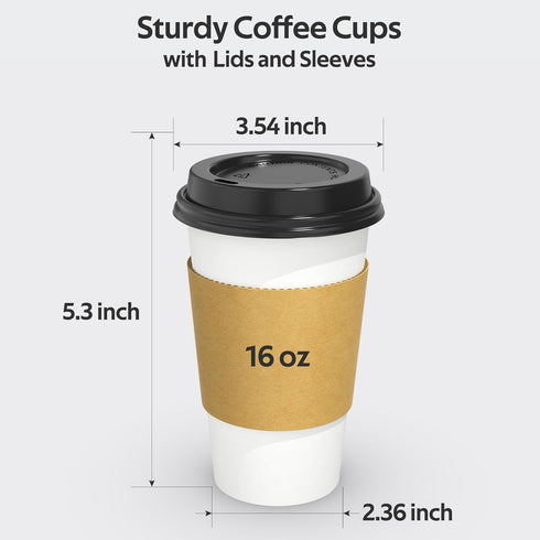 100 Pack 16 oz Disposable Coffee Cups with Lids and Sleeves, Sturdy Thick Paper & Leak-free Insulated to Go Coffee Cups with Lids, Paper Hot Coffee Cups with Sip Lids for Hot & Cold Beverage