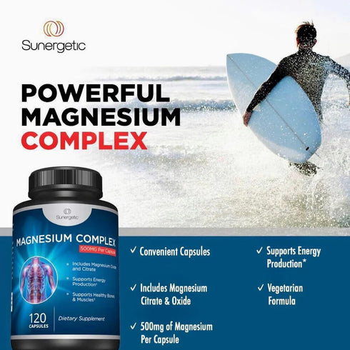 Premium Magnesium Citrate Capsules – 500mg Magnesium Oxide & Citrate Supplement – 120 Vegetable Capsules