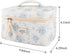 Quilted Cotton Makeup Bag - Blue Cute Floral Travel Cosmetic Bags, Large Aesthetic Skincare Pouch for Women