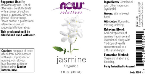 NOW Essential Oils, Jasmine Fragrance, Romantic Aromatherapy Scent, Steam Distilled, 100% Pure, Vegan, Child Resistant Cap, 1-Ounce