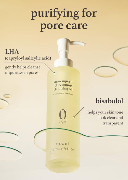 NOONI Korean Facial Oil Cleanser - 200ml Snow Aqua Toning Cleansing Oil for Double Cleansing