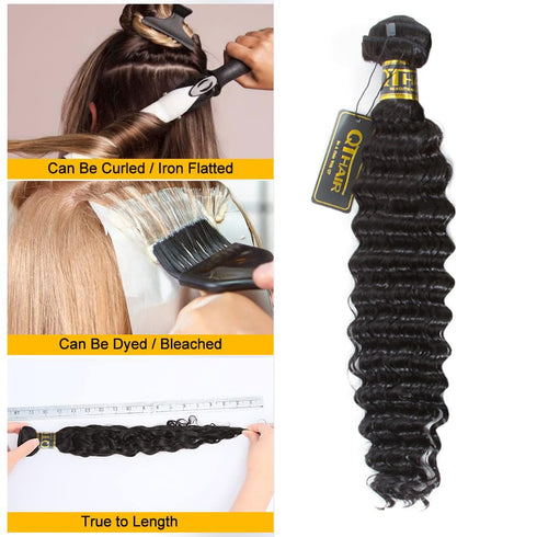 QTHAIR 16A Brazilian Virgin Hair Deep Wave Bundles, 100% Unprocessed Deep Curly Human Hair Weave, Natural Color