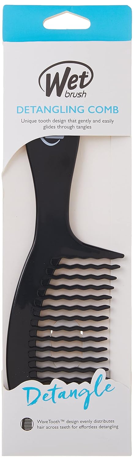 Wet Brush Detangling Comb, Black - Wide Tooth Hair Detangler with WaveTooth Design for Pain-Free Tangles