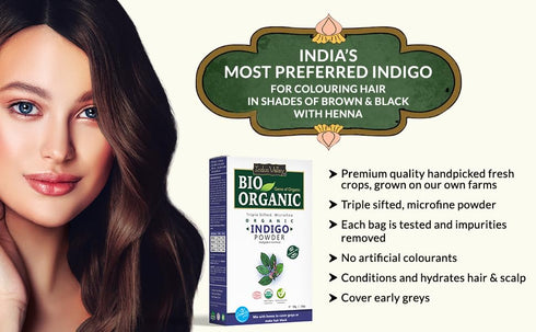 INDUS VALLEY BIO Organic Indigo Powder (100g) with Color Recipe Book and Applicator Brush Kit