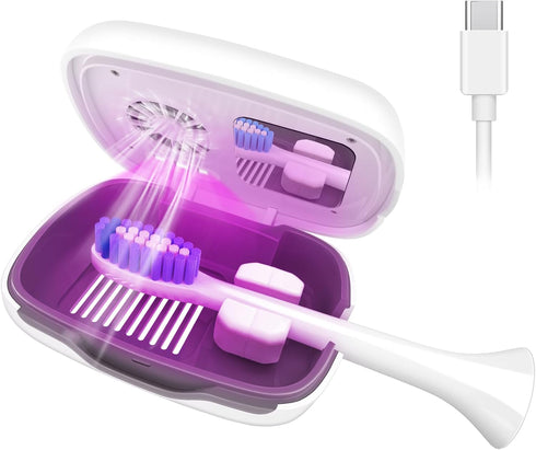 Toothbrush Covers Case with UV Light - Rechargeable Portable Toothbrush Sanitizer Cleaner Case (White)