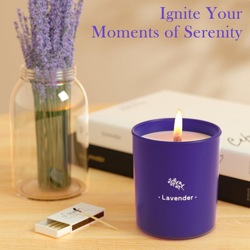 TranquilBliss 8 oz 45 2 Pack Lavender Candles for Home Scented, Scented Candles Present, Purple Jar Wax, Made with Soy