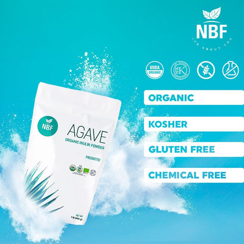 NBF Organic Agave Inulin Powder (16 Oz) Digestive Fiber, Gut Health Fiber, Gluten-Free, Keto, Kosher