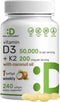 DEAL SUPPLEMENT Vitamin D3 50,000 IU + K2 MK7 - 240 Softgels with Virgin Coconut Oil for Heart & Bone Health