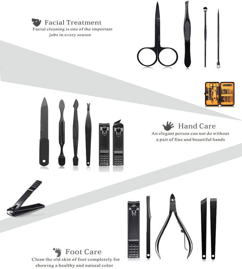 Professional Stainless Steel Nail Clipper Travel & Grooming Kit, 15pcs Manicure & Pedicure Set with Luxurious Case