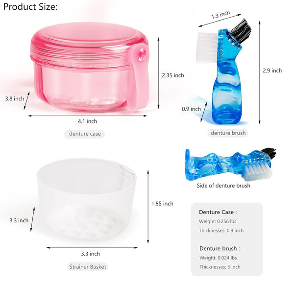 No Leak & Non-Slip Partial Denture Case, Retainer Bath Box with Strainer Basket and Brush, Dishwasher Safe