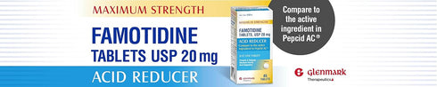Glenmark Maximum Strength Famotidine Tablets - 20 mg, Acid Reducer for Heartburn Relief, 85 Count