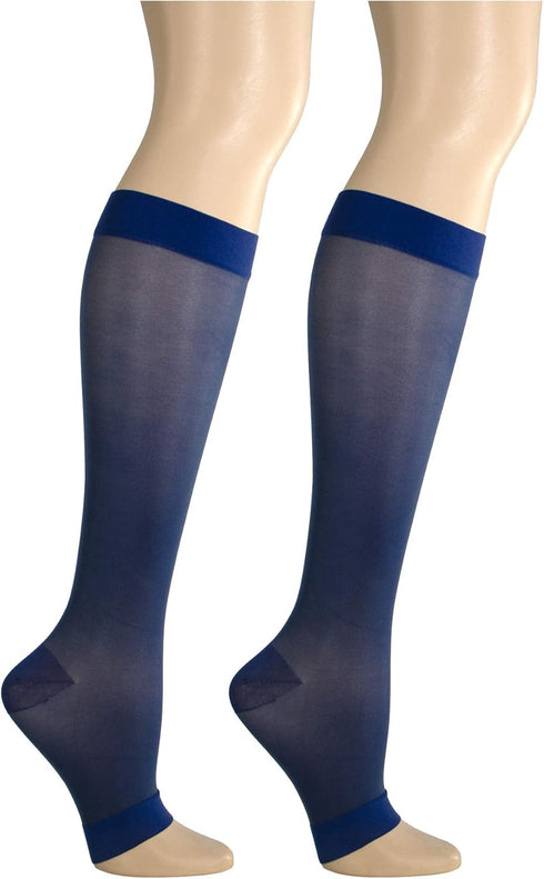 Truform Sheer Compression Stockings, 15-20 mmHg, Women's Knee High Length, Open Toe, 20 Denier, Blue, 3X-Large