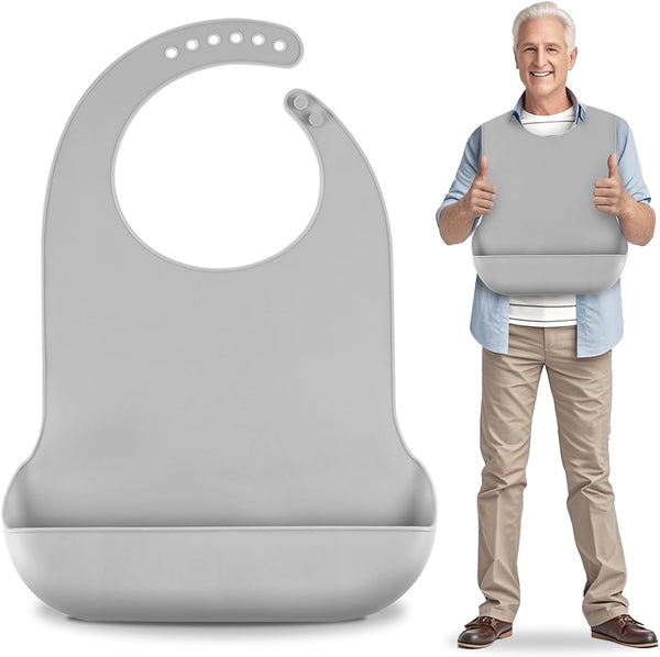 LARGE SIZE Silicone Adult Bib, Washable Bib for Men & Women, Waterproof