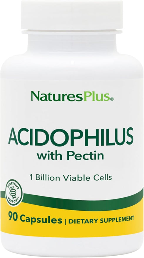 Natures Plus Acidophilus with Pectin, 90 Capsules, Probiotic Supplement with 1 Billion Viable Cells, Vegan